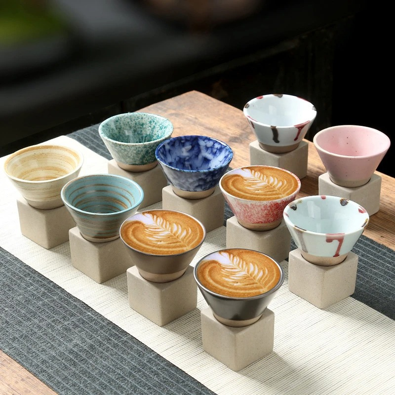 Keramische Espressokopjes Set 100ml Handgemaakt Glazuur Koffie Thee Traditioneel Design 2 Stuks Servies | Sansoti