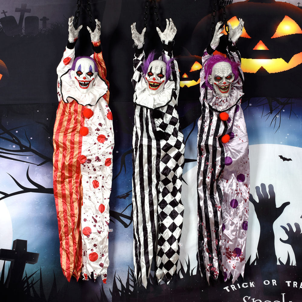 Sound-Activated Hanging Ghost Decoration – Talking Clown with Glow for Halloween Party and Horror Theme | Sansoti