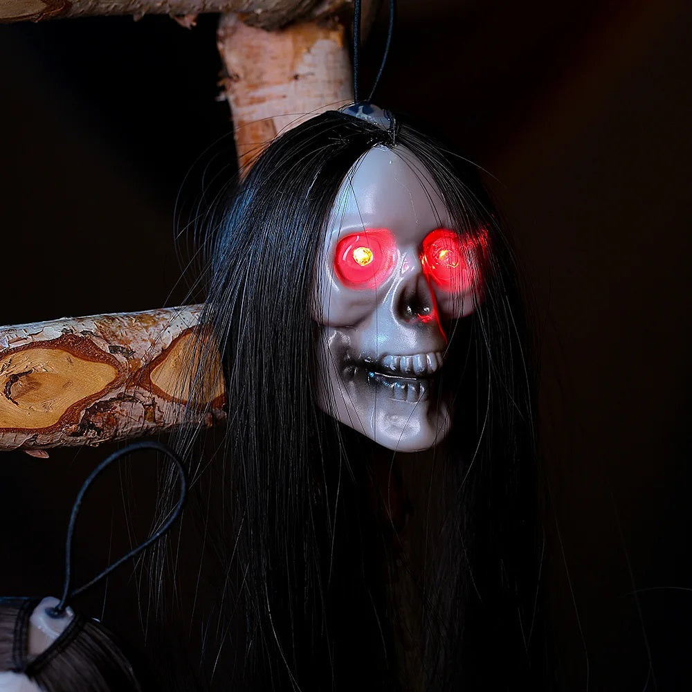 Dekoracja wisząca na Halloween - upiorny szkielet z oświetleniem LED 50 cm, czarne przerażające postacie, dekoracja na przyjęcie Halloween | Sansoti
