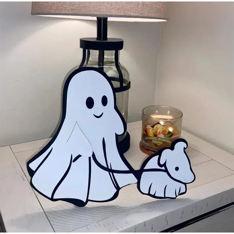 Spooky Dog Statue Halloween Decoration Walking Dog Figure White Resin Table Ornament for Home Décor | Sansoti