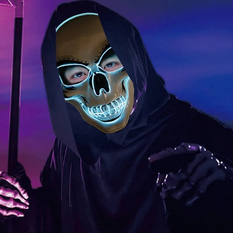 Masque LED en forme de crâne avec lignes lumineuses pour Halloween, le cosplay, le carnaval, les soirées à thème et les événements d’horreur | Sansoti