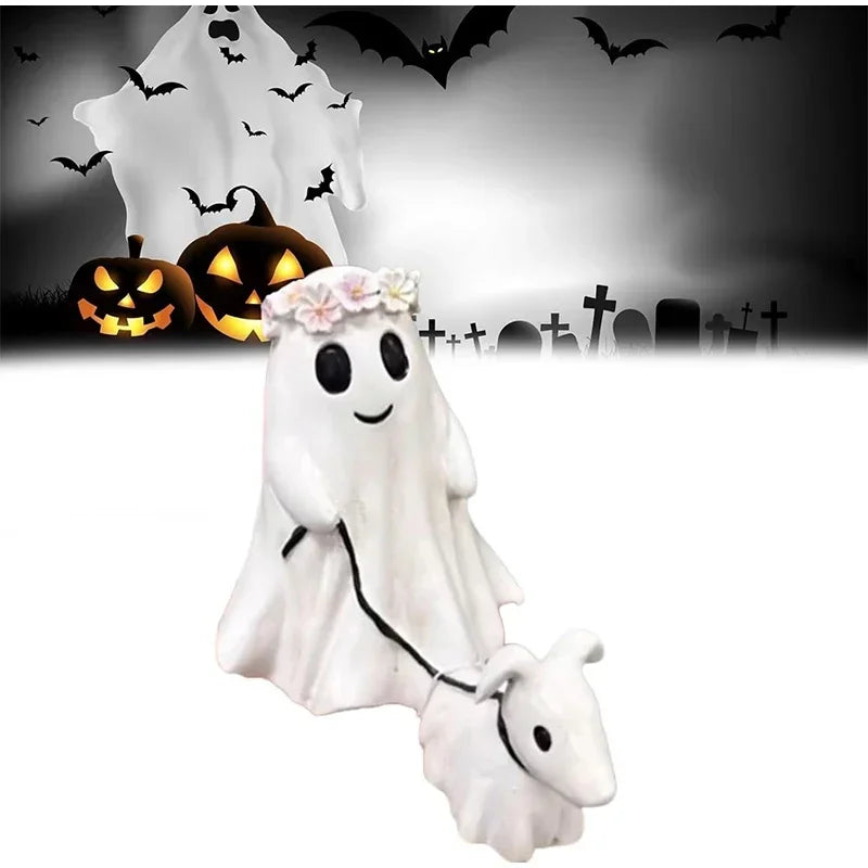 Spooky Dog Statue Halloween Decoration Walking Dog Figure White Resin Table Ornament for Home Décor | Sansoti