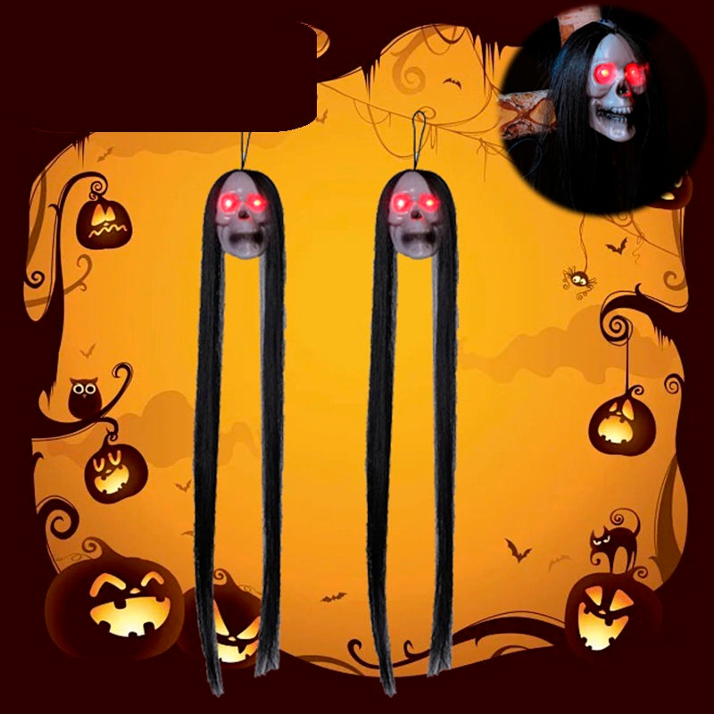 Dekoracja wisząca na Halloween - upiorny szkielet z oświetleniem LED 50 cm, czarne przerażające postacie, dekoracja na przyjęcie Halloween | Sansoti