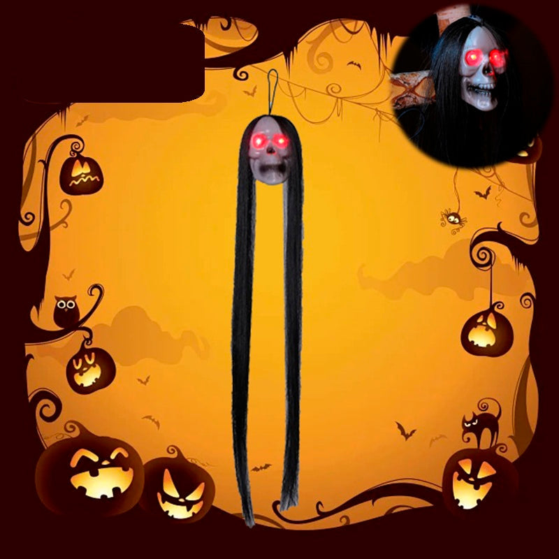 Dekoracja wisząca na Halloween - upiorny szkielet z oświetleniem LED 50 cm, czarne przerażające postacie, dekoracja na przyjęcie Halloween | Sansoti