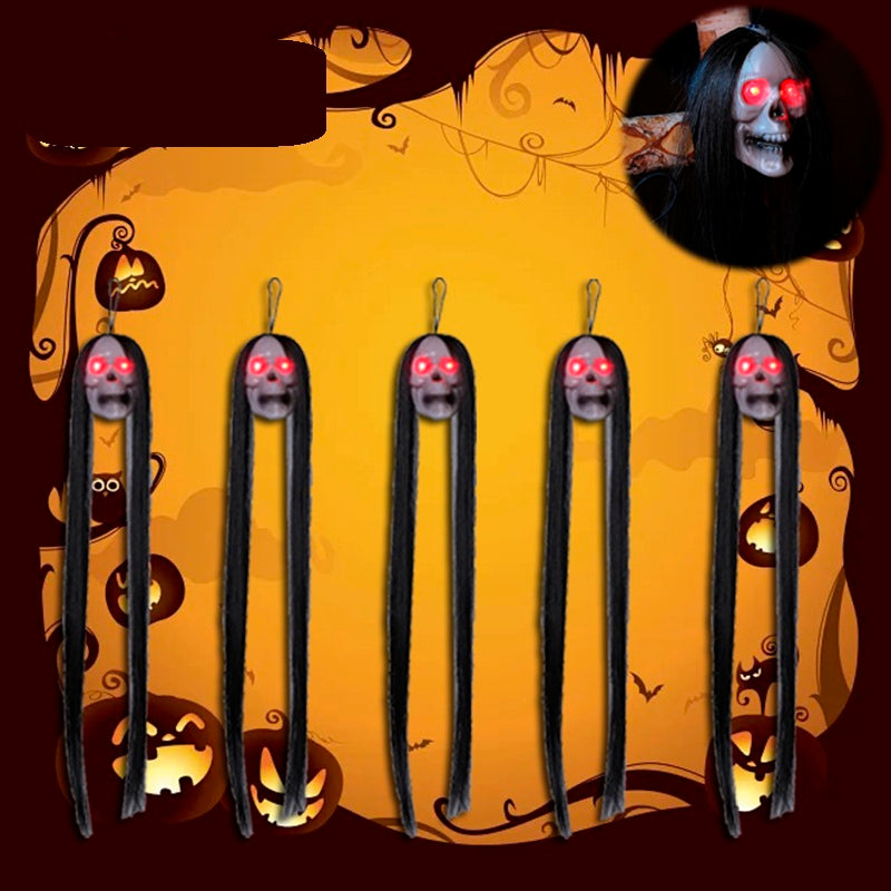 Dekoracja wisząca na Halloween - upiorny szkielet z oświetleniem LED 50 cm, czarne przerażające postacie, dekoracja na przyjęcie Halloween | Sansoti