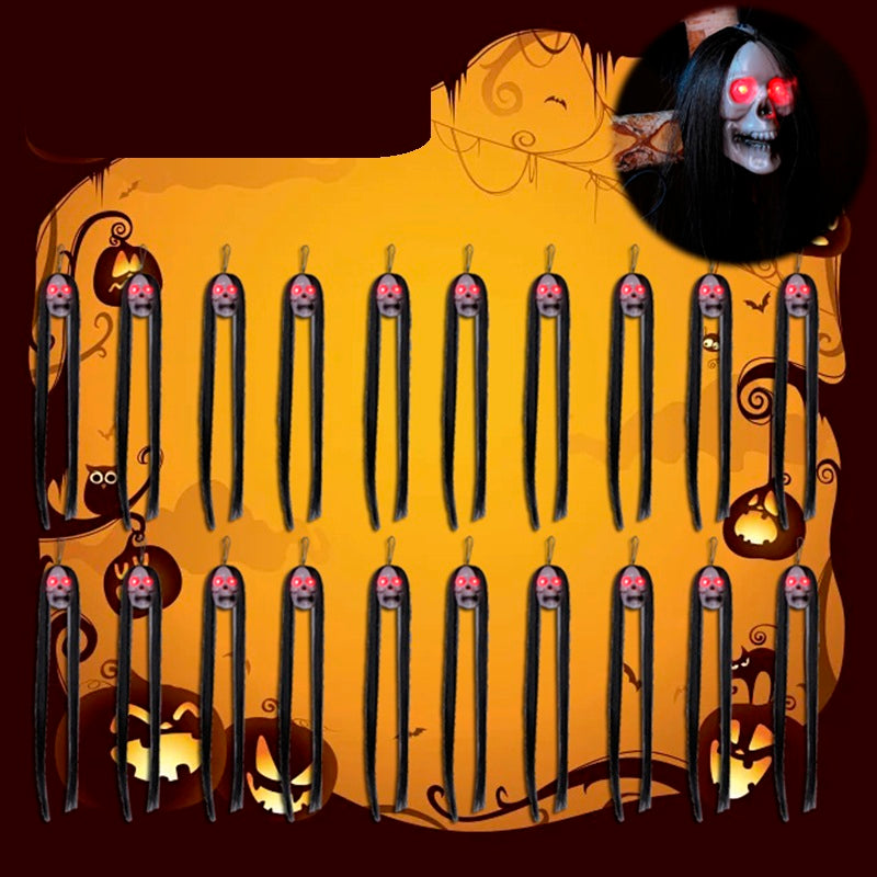 Dekoracja wisząca na Halloween - upiorny szkielet z oświetleniem LED 50 cm, czarne przerażające postacie, dekoracja na przyjęcie Halloween | Sansoti
