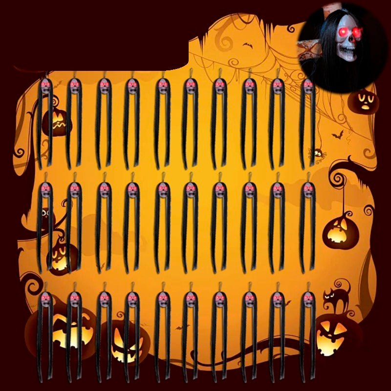 Dekoracja wisząca na Halloween - upiorny szkielet z oświetleniem LED 50 cm, czarne przerażające postacie, dekoracja na przyjęcie Halloween | Sansoti