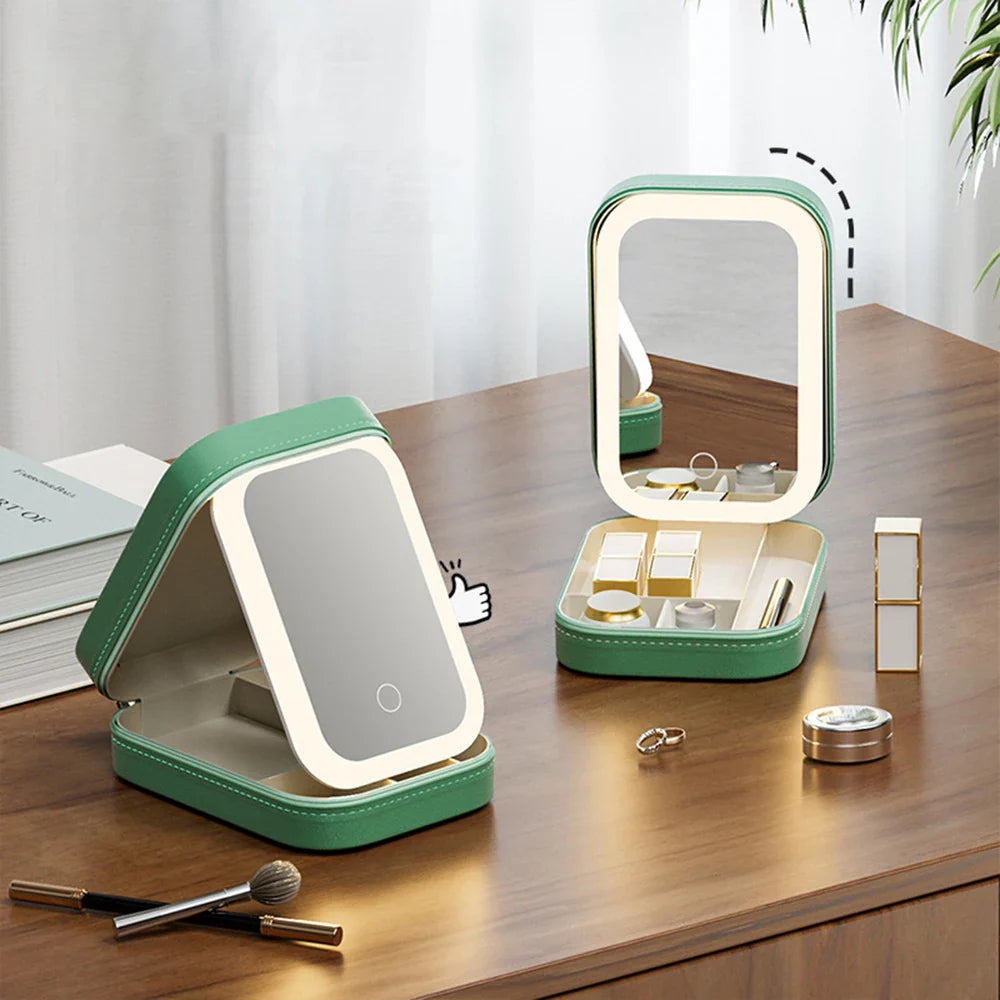 LED Make-up Organizer Box met Spiegel en 3 Lichtinstellingen – Reiskoffer voor Cosmetica | Sansoti