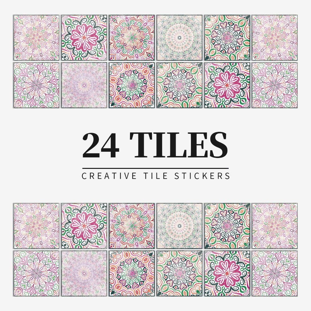 Autocollants adhésifs de carreaux portugais avec motif mandala coloré pour décoration murale de cuisine et salle de bain, lot de 24 pièces | Restfield