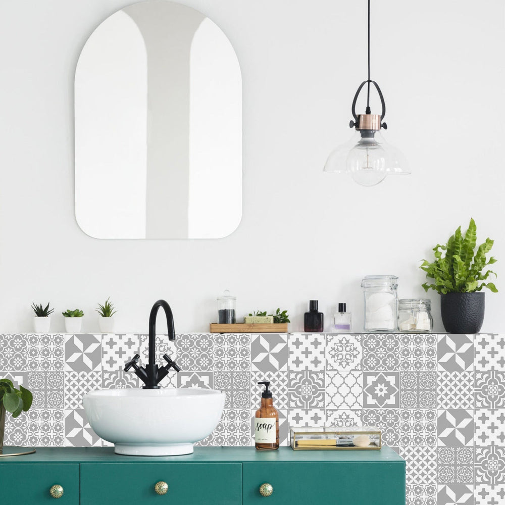 Autocollants adhésifs de carreaux portugais avec motif mandala coloré pour décoration murale de cuisine et salle de bain, lot de 24 pièces | Restfield