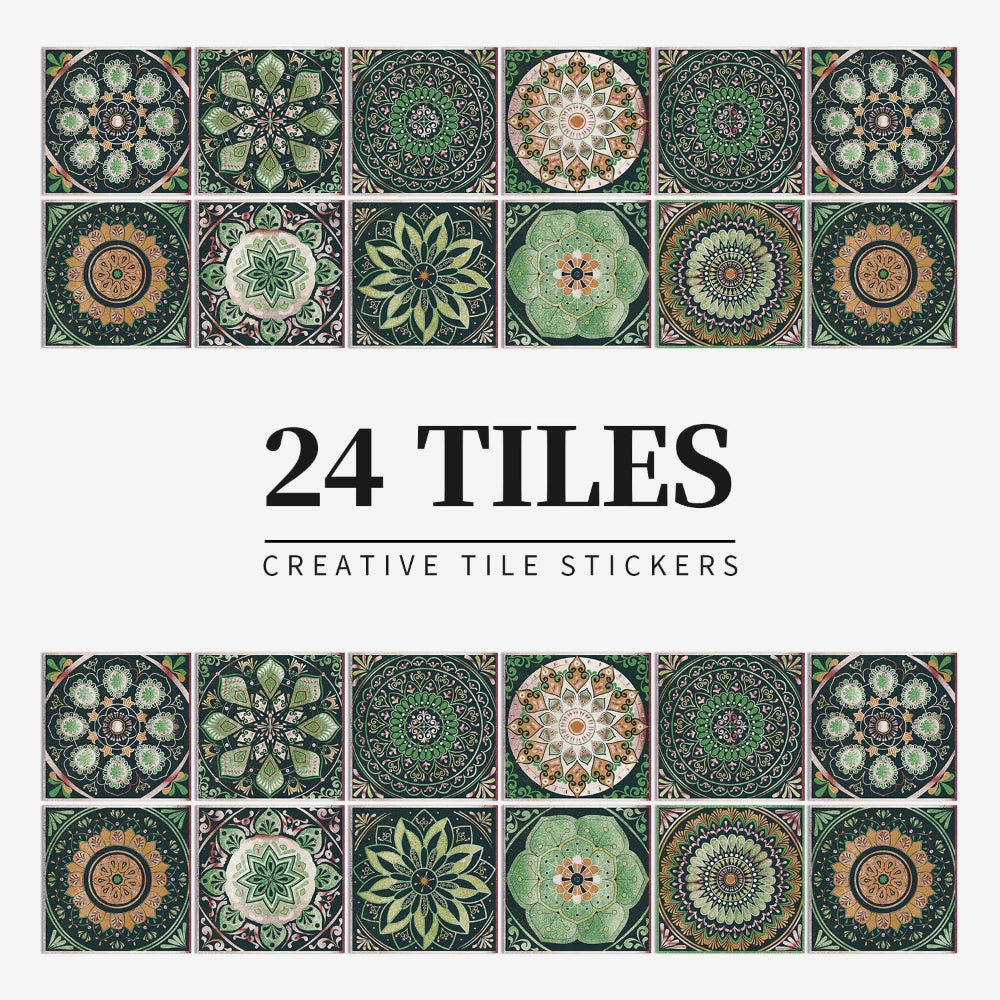 Autocollants adhésifs de carreaux portugais avec motif mandala coloré pour décoration murale de cuisine et salle de bain, lot de 24 pièces | Restfield