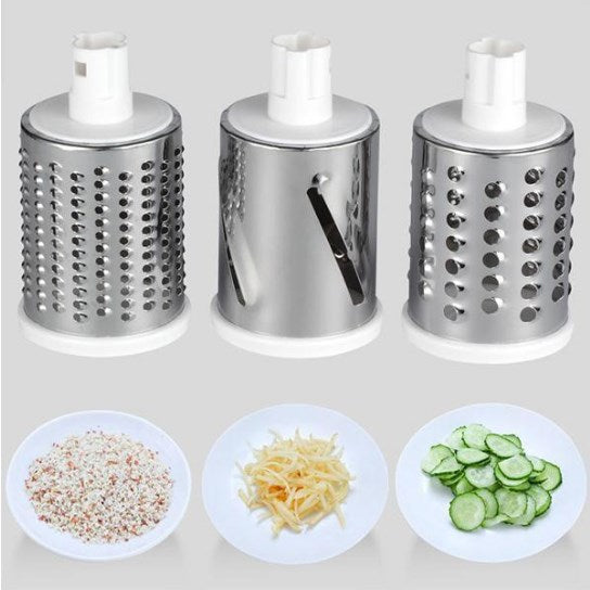 Roterende Keukenrasp met 3 Messen – Handmatige Multifunctionele Groentesnijder en Kaasrasp voor Salade, Gebak en Pasta | Sansoti