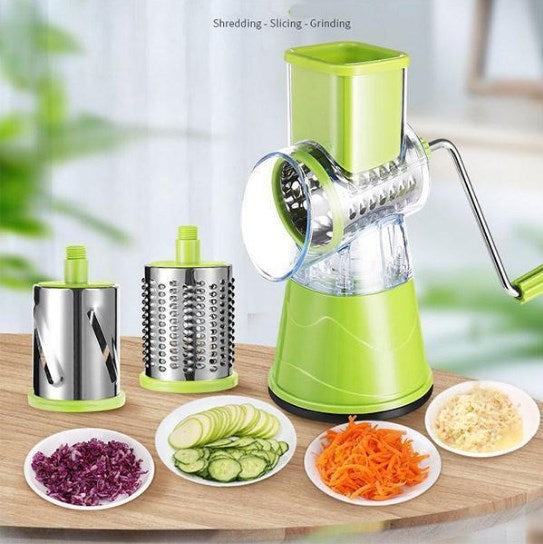 Roterende Keukenrasp met 3 Messen – Handmatige Multifunctionele Groentesnijder en Kaasrasp voor Salade, Gebak en Pasta | Sansoti