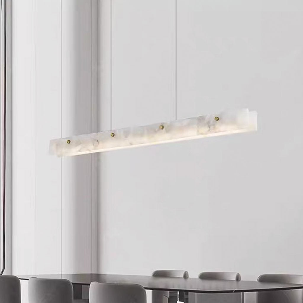 Dimmbare LED-Hängeleuchte Marmor Linear für Esszimmer und Kücheninsel, Weiß Gold, Fernbedienung, 3 Lichtfarben | Sansoti