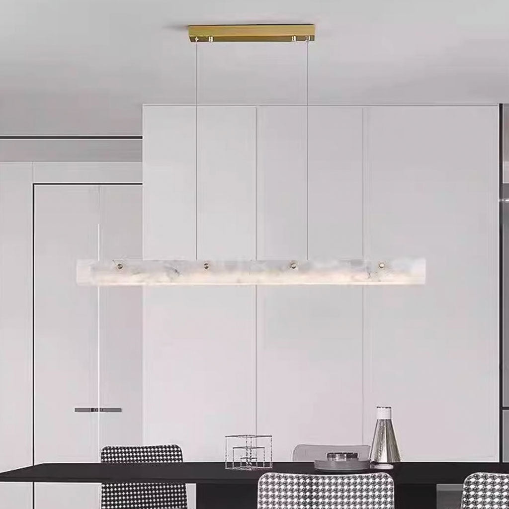Dimmbare LED-Hängeleuchte Marmor Linear für Esszimmer und Kücheninsel, Weiß Gold, Fernbedienung, 3 Lichtfarben | Sansoti