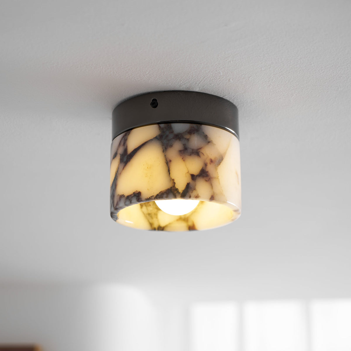 Ronde Plafondlamp Marmer met Glazen Kap Moderne Verlichting voor Woonkamer Slaapkamer Hal en Eetkamer | Sansoti