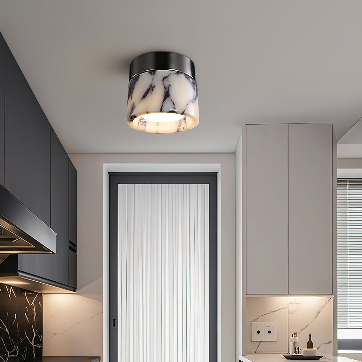 Ronde Plafondlamp Marmer met Glazen Kap Moderne Verlichting voor Woonkamer Slaapkamer Hal en Eetkamer | Sansoti