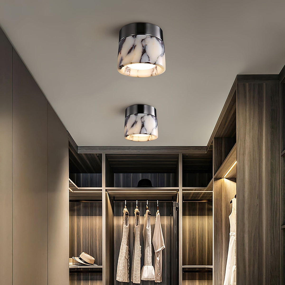 Ronde Plafondlamp Marmer met Glazen Kap Moderne Verlichting voor Woonkamer Slaapkamer Hal en Eetkamer | Sansoti