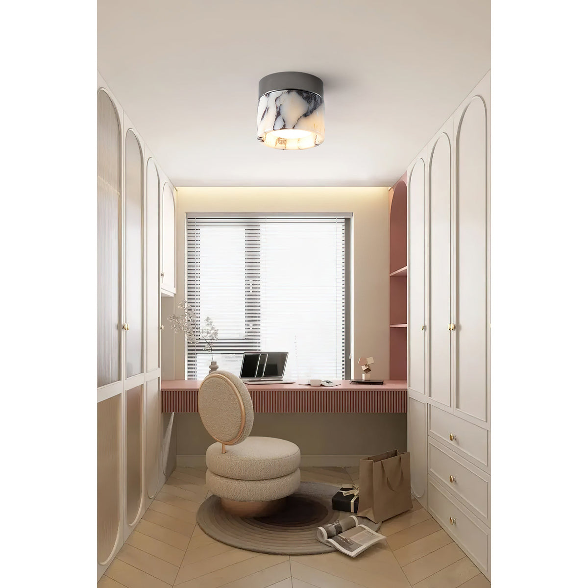 Ronde Plafondlamp Marmer met Glazen Kap Moderne Verlichting voor Woonkamer Slaapkamer Hal en Eetkamer | Sansoti