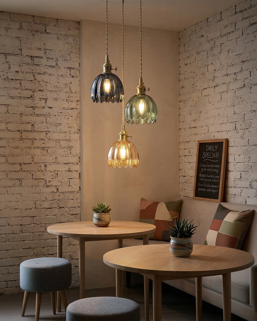 MAREN Hanglamp – Japanse Bloemvormige Glazen Lamp met Zacht Diffuus Licht – Verkrijgbaar in Groen, Transparant, Amber en Rookgrijs – Ø12cm x H18cm | Sansoti