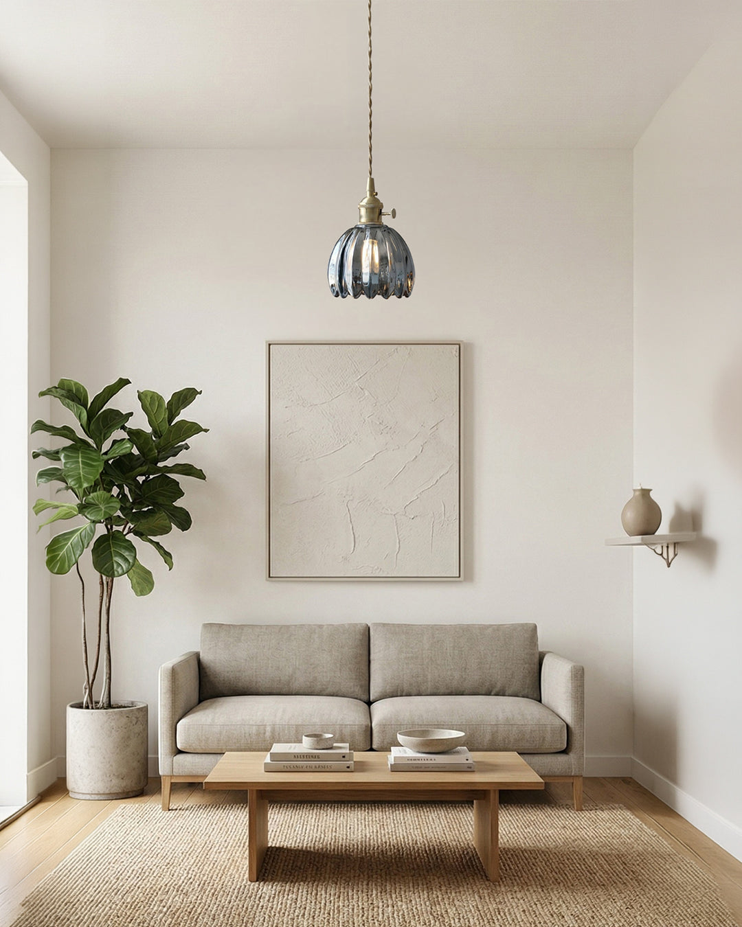 MAREN Hanglamp – Japanse Bloemvormige Glazen Lamp met Zacht Diffuus Licht – Verkrijgbaar in Groen, Transparant, Amber en Rookgrijs – Ø12cm x H18cm | Sansoti