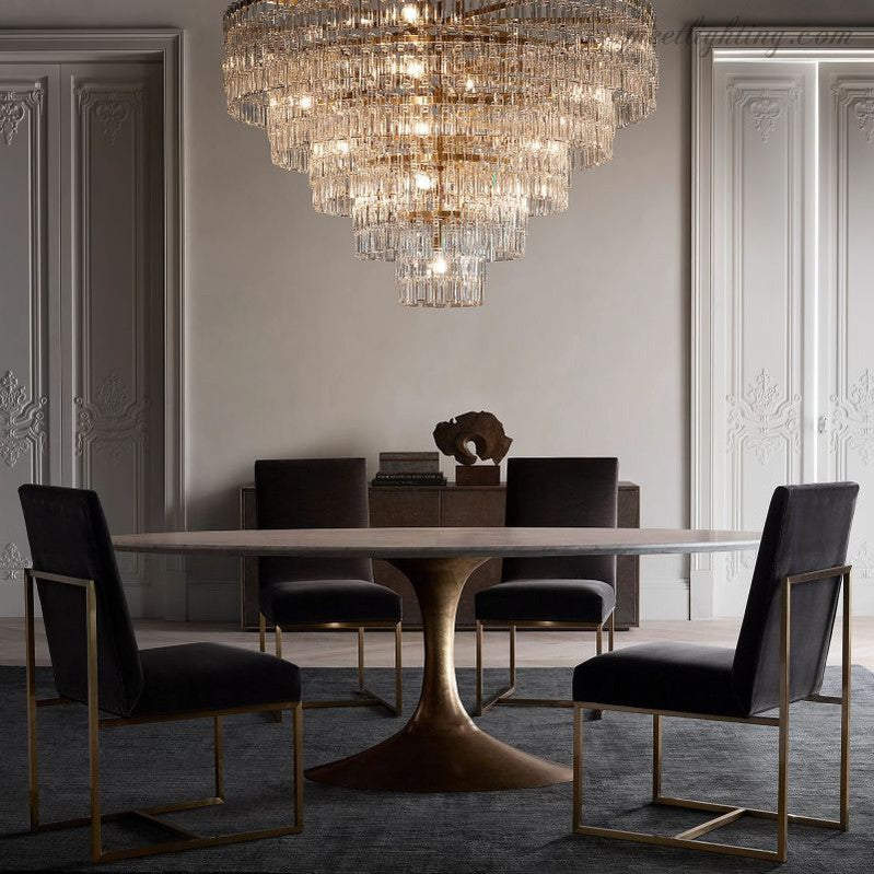 Kristallkronleuchter 155 cm fünf Ebenen 17 Lichtquellen Stahl Glas Luxuriöse Beleuchtung Esszimmer Eingangsbereich Lobby | Sansoti