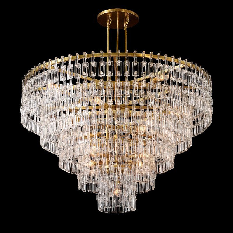 Kristallkronleuchter 155 cm fünf Ebenen 17 Lichtquellen Stahl Glas Luxuriöse Beleuchtung Esszimmer Eingangsbereich Lobby | Sansoti