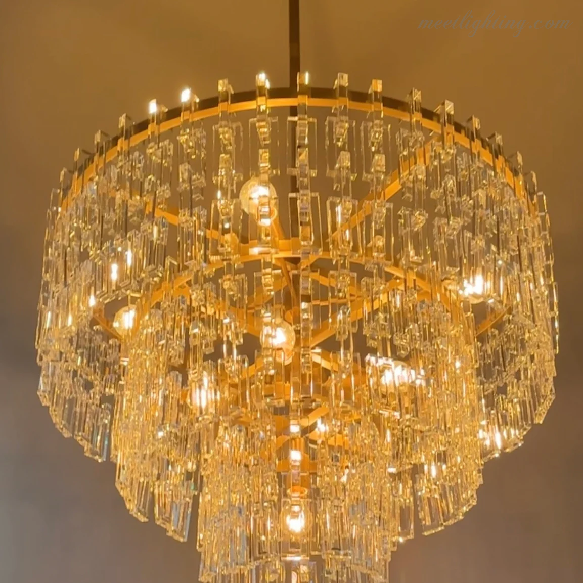 Kristallkronleuchter 155 cm fünf Ebenen 17 Lichtquellen Stahl Glas Luxuriöse Beleuchtung Esszimmer Eingangsbereich Lobby | Sansoti