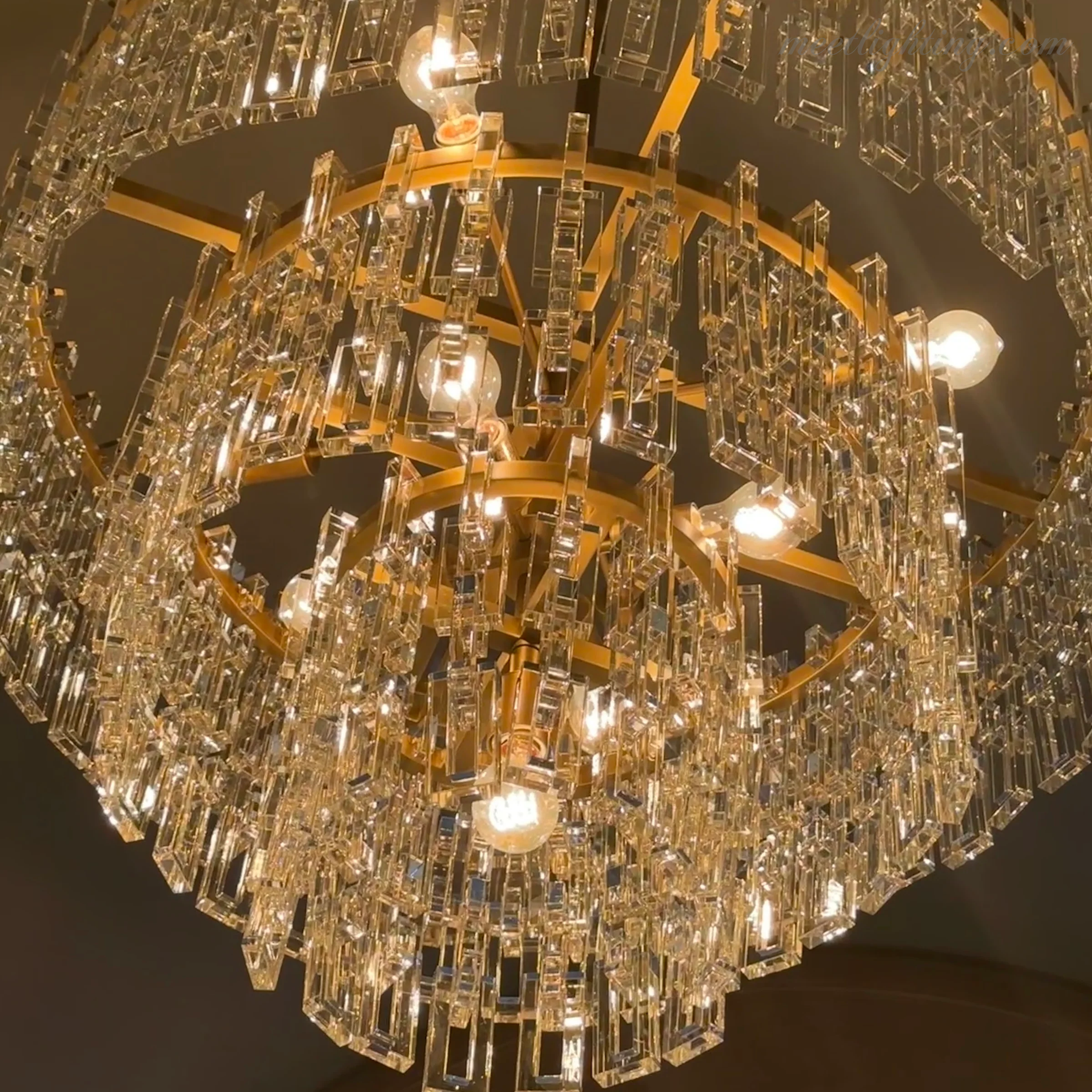 Kristallkronleuchter 155 cm fünf Ebenen 17 Lichtquellen Stahl Glas Luxuriöse Beleuchtung Esszimmer Eingangsbereich Lobby | Sansoti