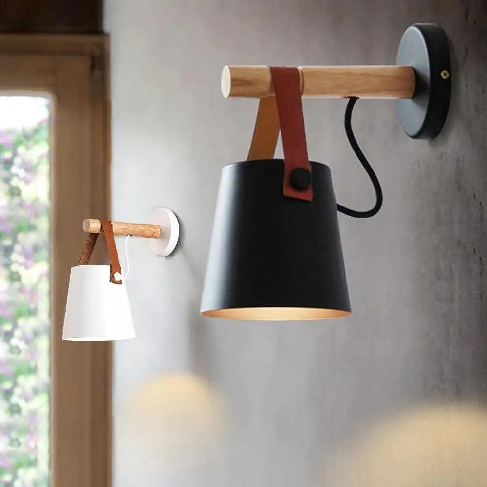 Scandinavische Wandlamp Hout voor Slaapkamer – Minimalistisch Natuurhout Lichtpunt Wit of Zwart | Sansoti