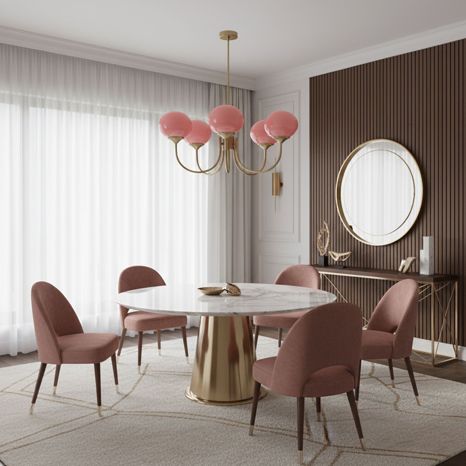 Glaskronleuchter mit rosa, weißen oder cremefarbenen Kugeln und goldenem oder verchromtem Rahmen, moderner Design-Kronleuchter mit 3 oder 5 Lichtquellen für Wohn- und Esszimmer | Restfield