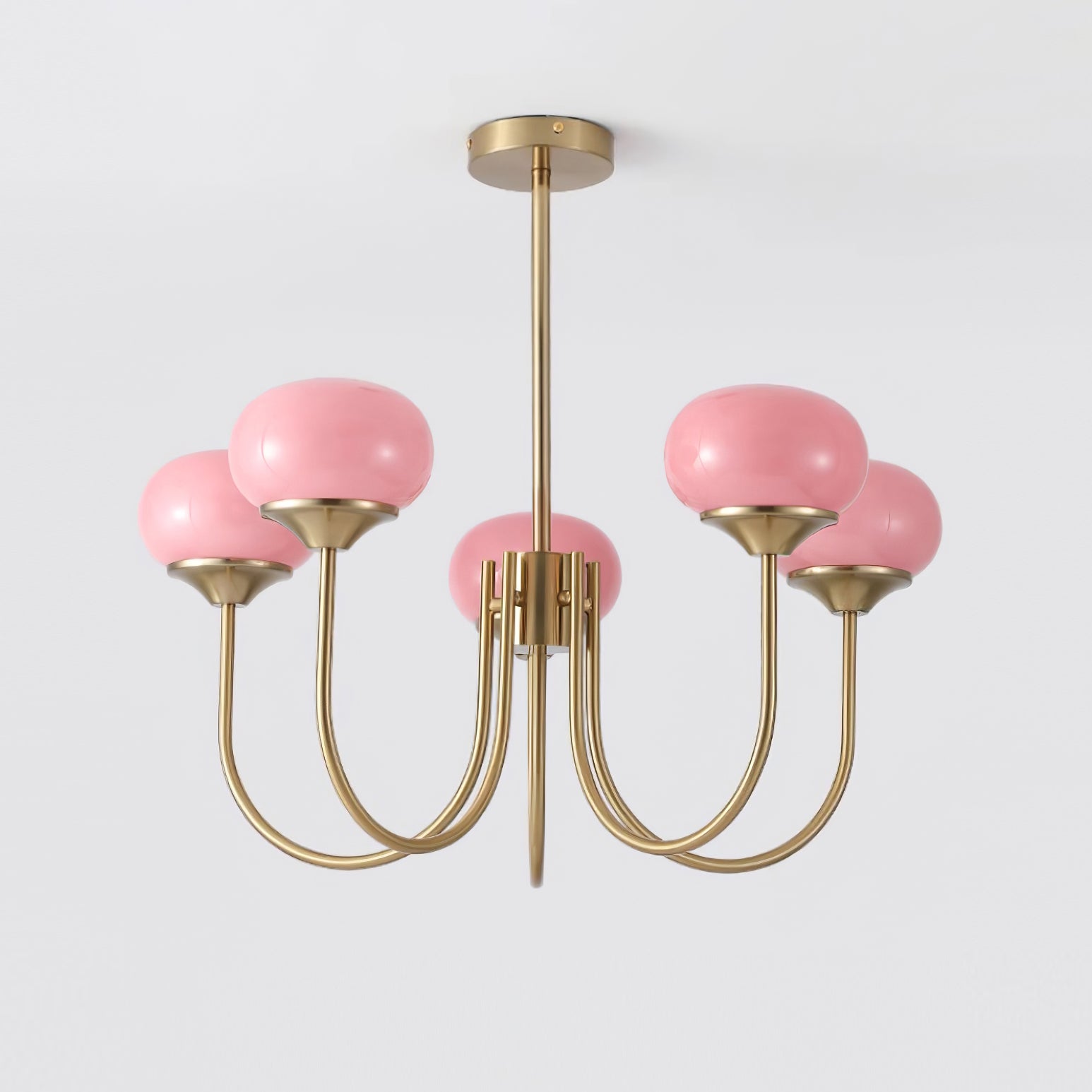 Glaskronleuchter mit rosa, weißen oder cremefarbenen Kugeln und goldenem oder verchromtem Rahmen, moderner Design-Kronleuchter mit 3 oder 5 Lichtquellen für Wohn- und Esszimmer | Restfield