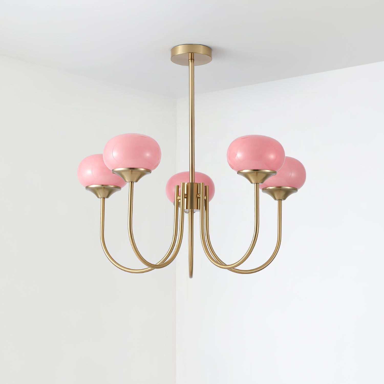 Glaskronleuchter mit rosa, weißen oder cremefarbenen Kugeln und goldenem oder verchromtem Rahmen, moderner Design-Kronleuchter mit 3 oder 5 Lichtquellen für Wohn- und Esszimmer | Restfield