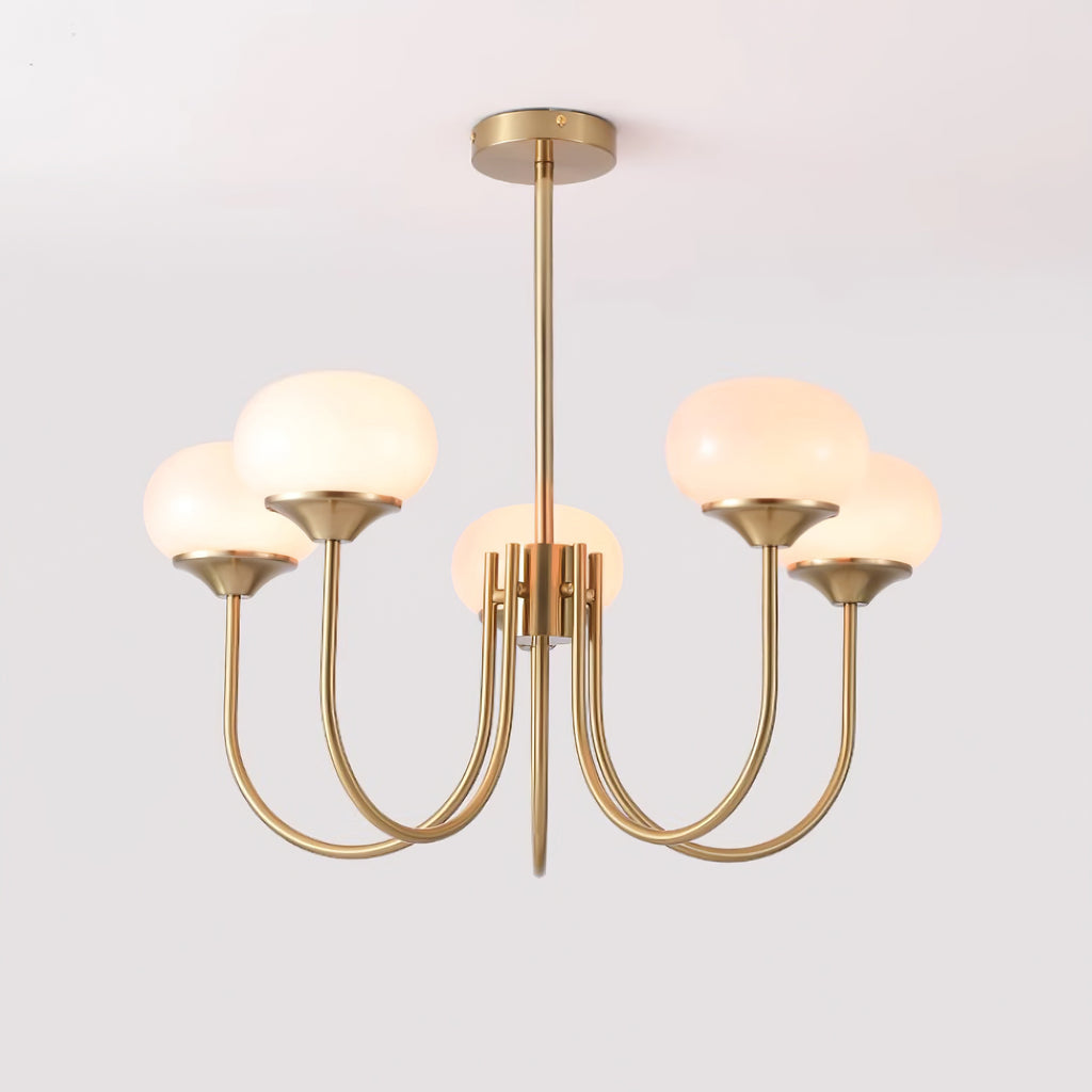 Glaskronleuchter mit rosa, weißen oder cremefarbenen Kugeln und goldenem oder verchromtem Rahmen, moderner Design-Kronleuchter mit 3 oder 5 Lichtquellen für Wohn- und Esszimmer | Restfield