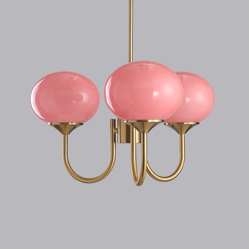 Glaskronleuchter mit rosa, weißen oder cremefarbenen Kugeln und goldenem oder verchromtem Rahmen, moderner Design-Kronleuchter mit 3 oder 5 Lichtquellen für Wohn- und Esszimmer | Restfield