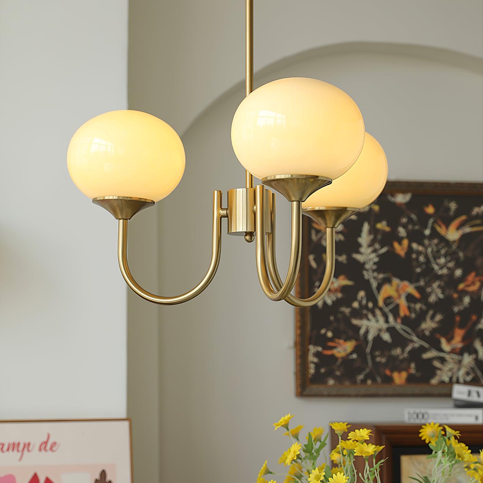 Glaskronleuchter mit rosa, weißen oder cremefarbenen Kugeln und goldenem oder verchromtem Rahmen, moderner Design-Kronleuchter mit 3 oder 5 Lichtquellen für Wohn- und Esszimmer | Restfield