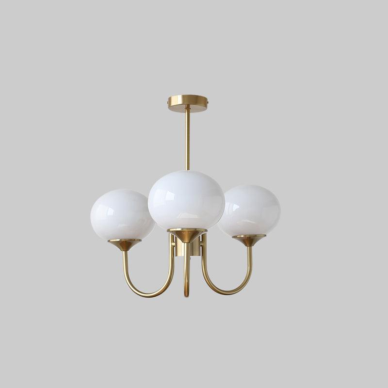 Glaskronleuchter mit rosa, weißen oder cremefarbenen Kugeln und goldenem oder verchromtem Rahmen, moderner Design-Kronleuchter mit 3 oder 5 Lichtquellen für Wohn- und Esszimmer | Restfield