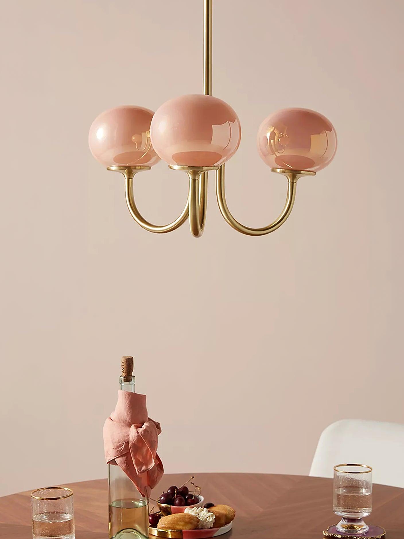 Plafondlamp Glas Roze Goud Retro 3 of 5 Lichts Hanglamp Woonkamer Slaapkamer Eetkamer Luxe | Sansoti
