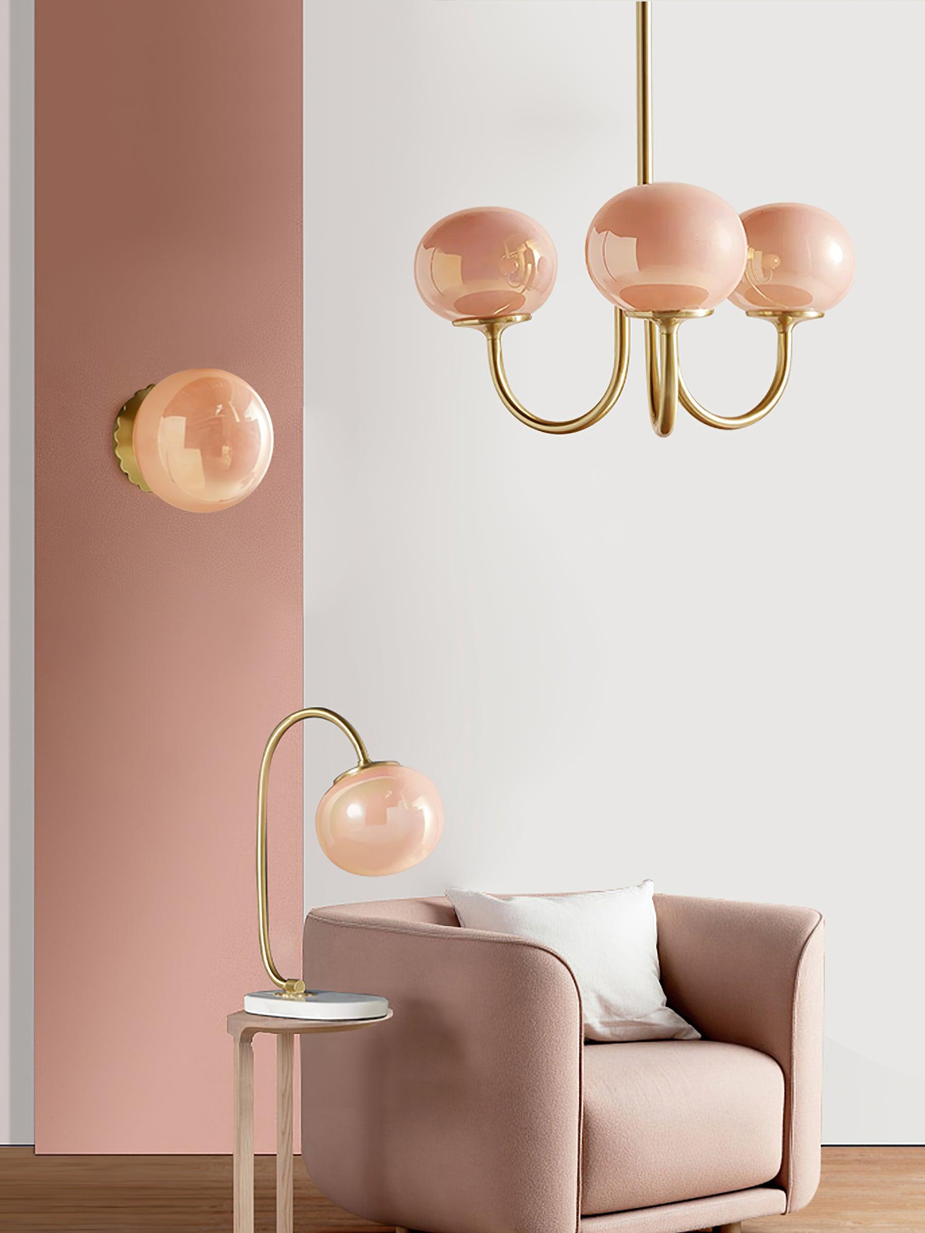Glaskronleuchter mit rosa, weißen oder cremefarbenen Kugeln und goldenem oder verchromtem Rahmen, moderner Design-Kronleuchter mit 3 oder 5 Lichtquellen für Wohn- und Esszimmer | Restfield