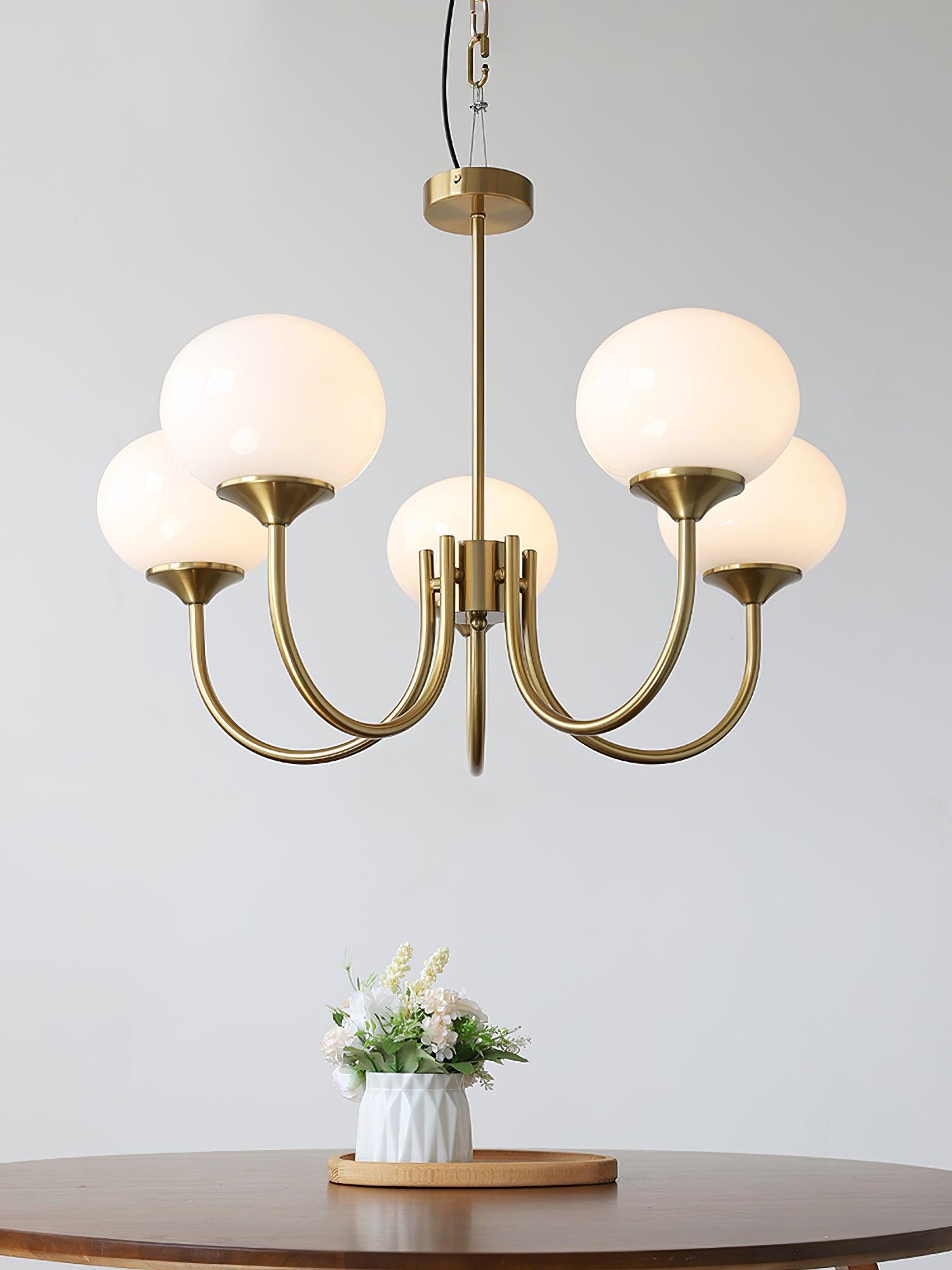 Glaskronleuchter mit rosa, weißen oder cremefarbenen Kugeln und goldenem oder verchromtem Rahmen, moderner Design-Kronleuchter mit 3 oder 5 Lichtquellen für Wohn- und Esszimmer | Restfield