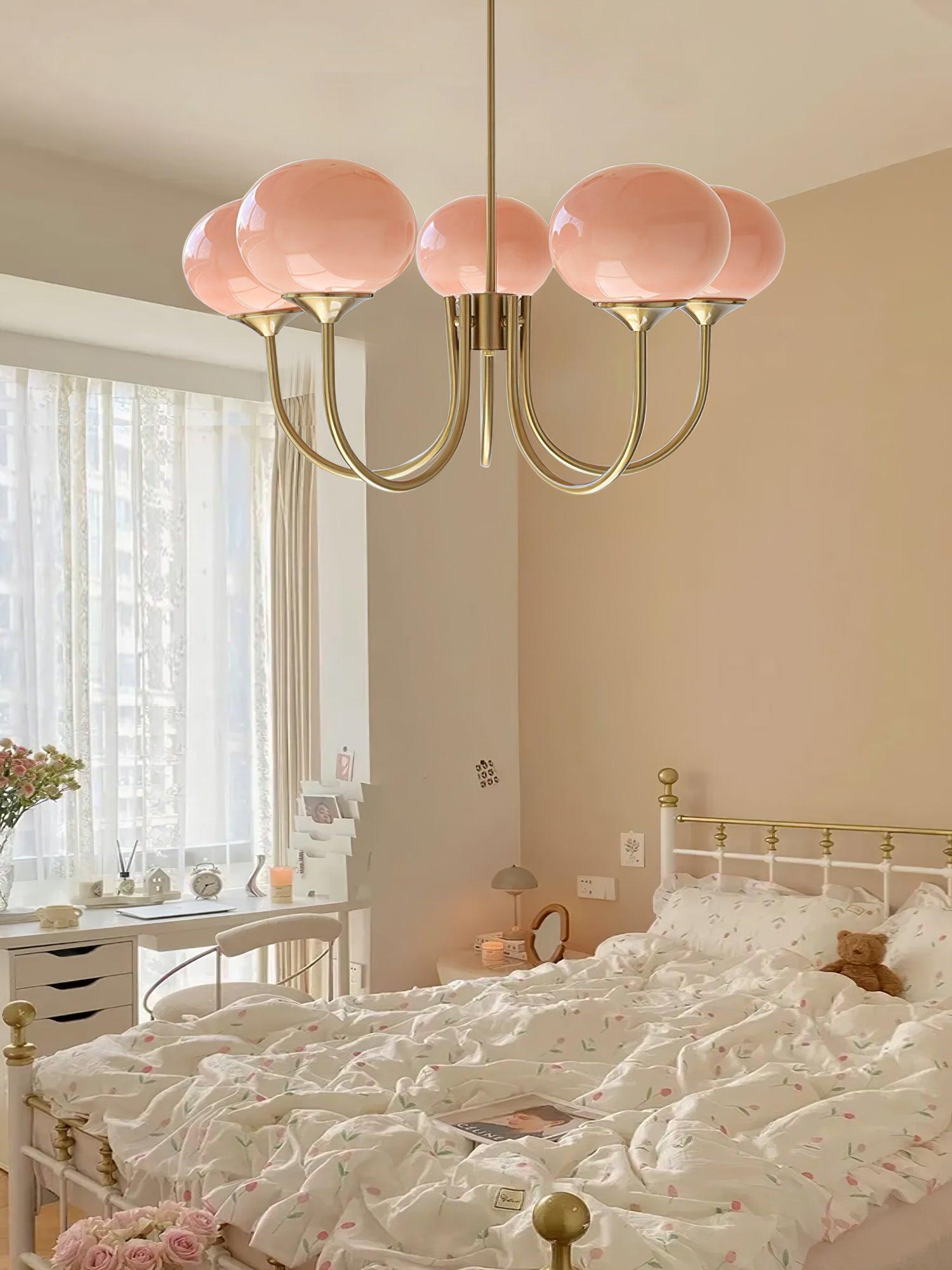 Plafondlamp Glas Roze Goud Retro 3 of 5 Lichts Hanglamp Woonkamer Slaapkamer Eetkamer Luxe | Sansoti