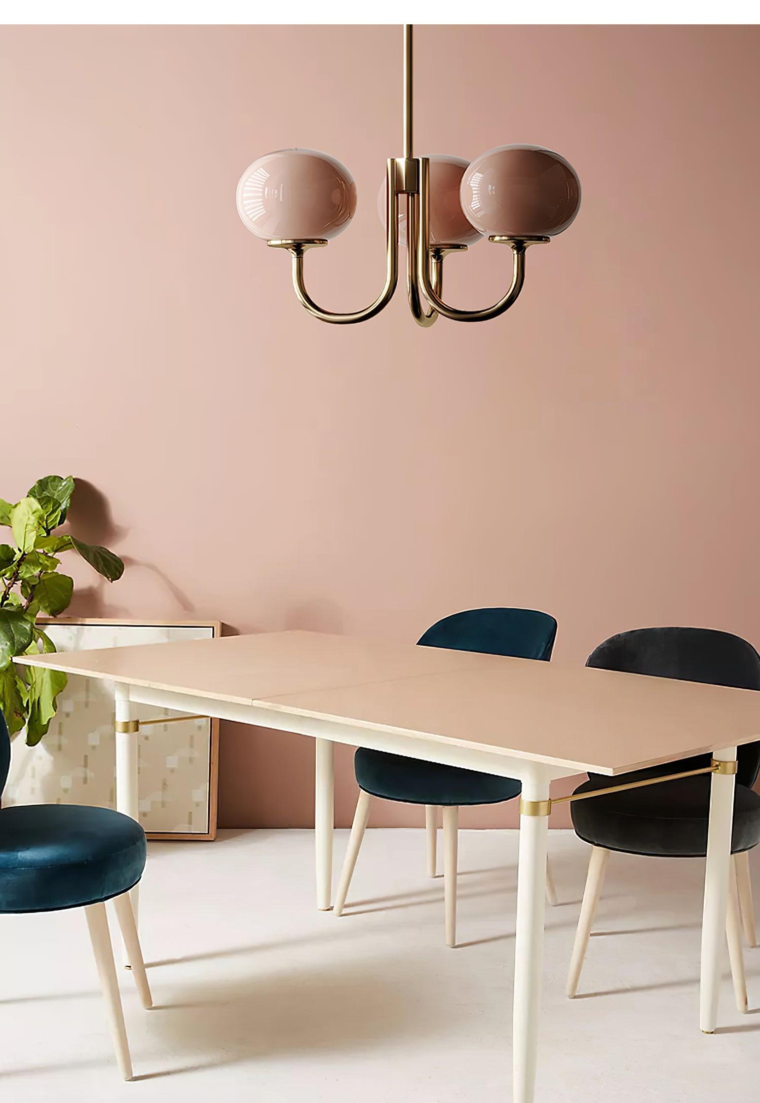 Plafondlamp Glas Roze Goud Retro 3 of 5 Lichts Hanglamp Woonkamer Slaapkamer Eetkamer Luxe | Sansoti