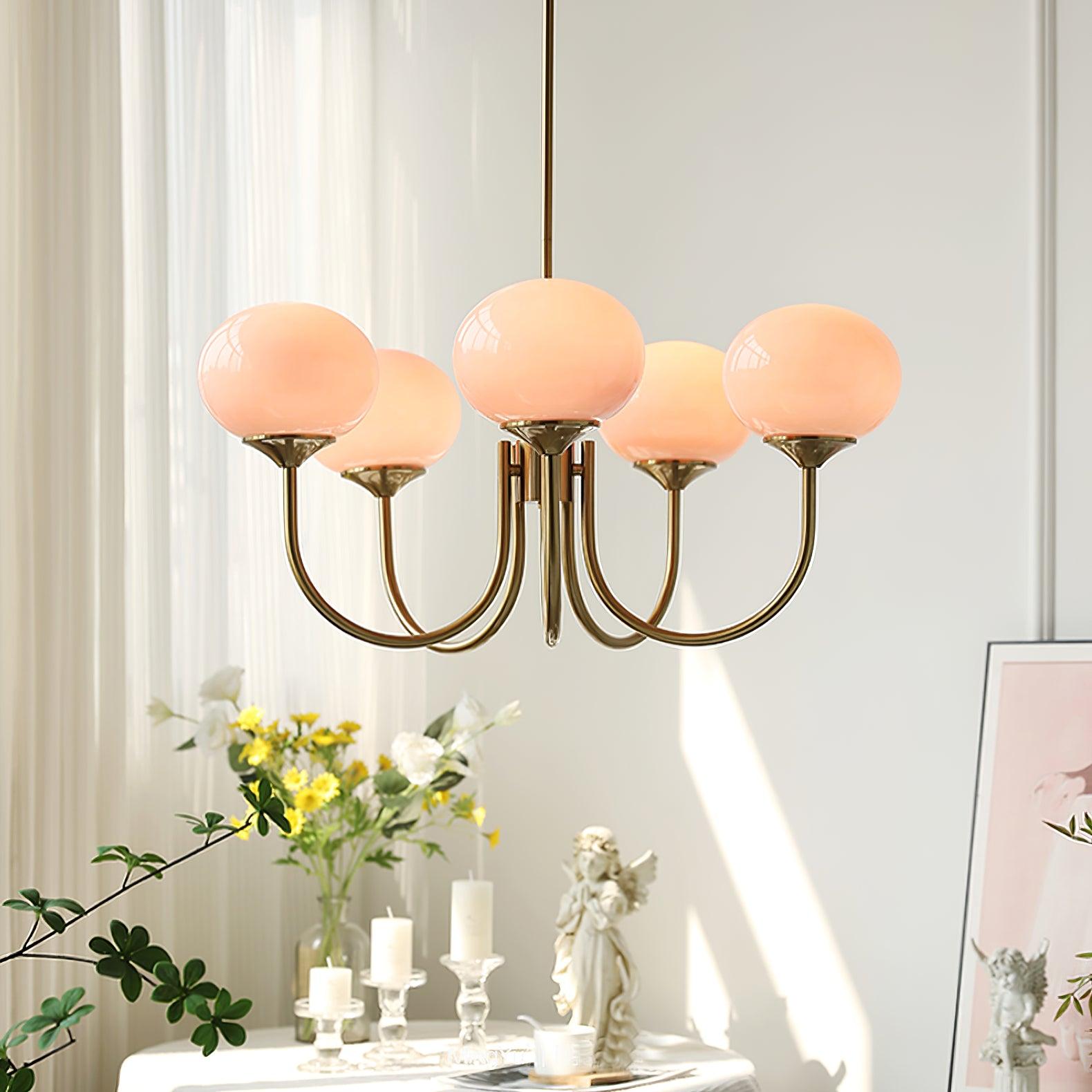 Plafondlamp Glas Roze Goud Retro 3 of 5 Lichts Hanglamp Woonkamer Slaapkamer Eetkamer Luxe | Sansoti