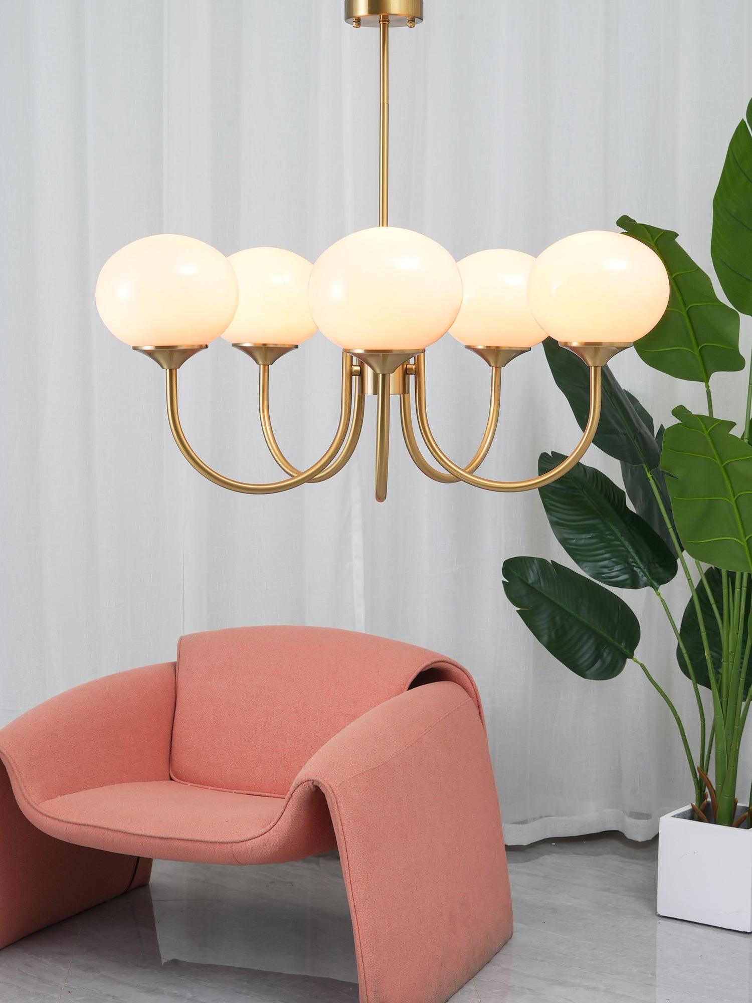 Plafondlamp Glas Roze Goud Retro 3 of 5 Lichts Hanglamp Woonkamer Slaapkamer Eetkamer Luxe | Sansoti