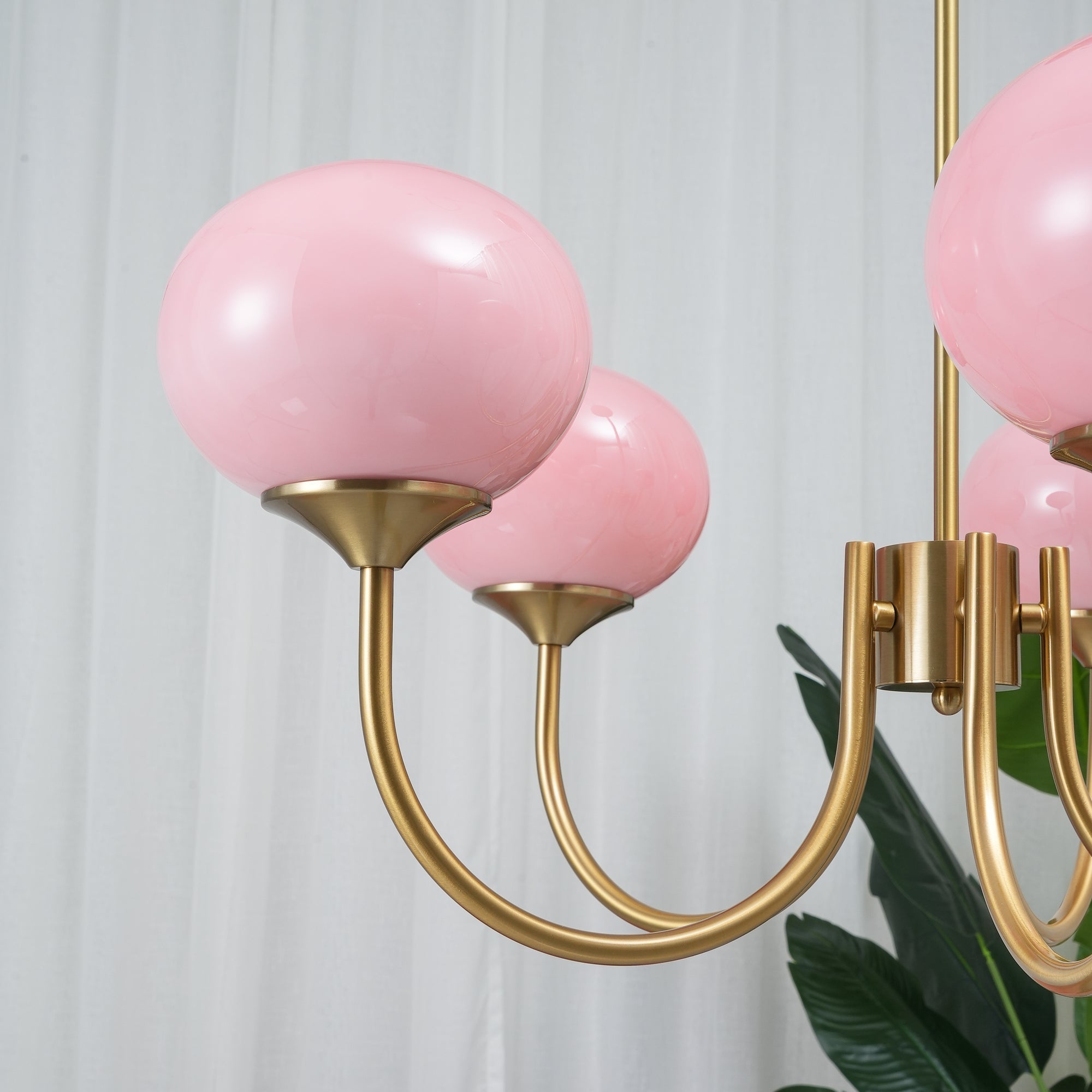 Plafondlamp Glas Roze Goud Retro 3 of 5 Lichts Hanglamp Woonkamer Slaapkamer Eetkamer Luxe | Sansoti