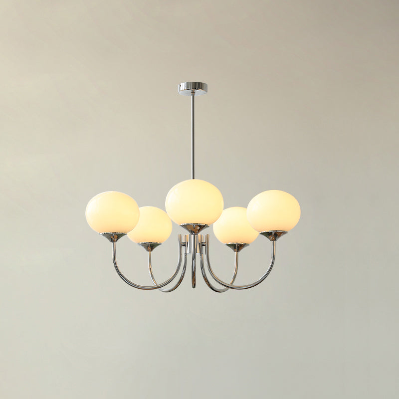 Glaskronleuchter mit rosa, weißen oder cremefarbenen Kugeln und goldenem oder verchromtem Rahmen, moderner Design-Kronleuchter mit 3 oder 5 Lichtquellen für Wohn- und Esszimmer | Restfield