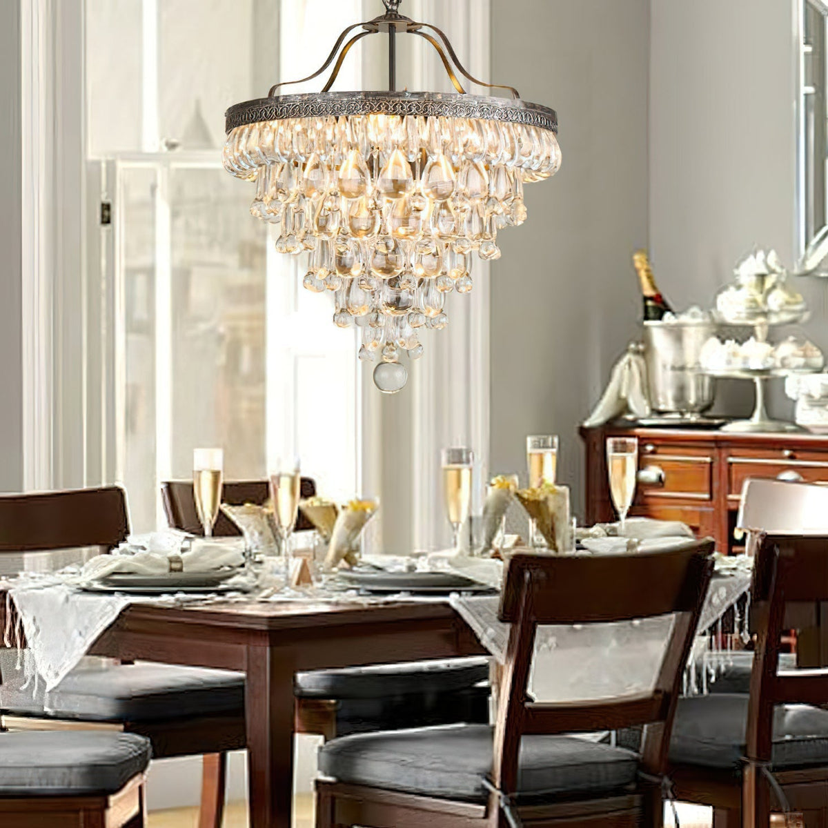 Lustre en cristal avec finition bronze antique et suspension à chaîne – Éclairage décoratif exclusif | Sansoti