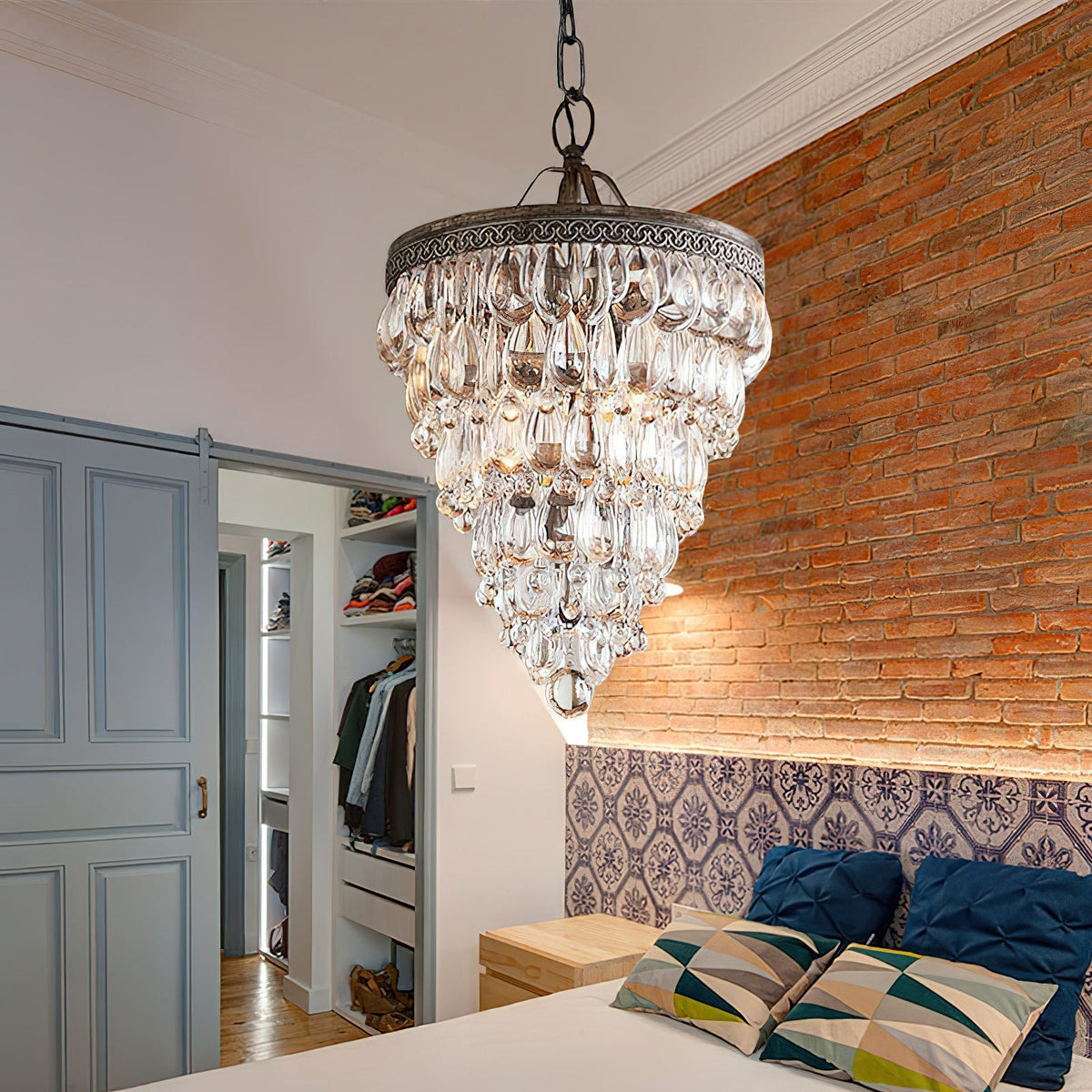 Lustre en cristal avec finition bronze antique et suspension à chaîne – Éclairage décoratif exclusif | Sansoti