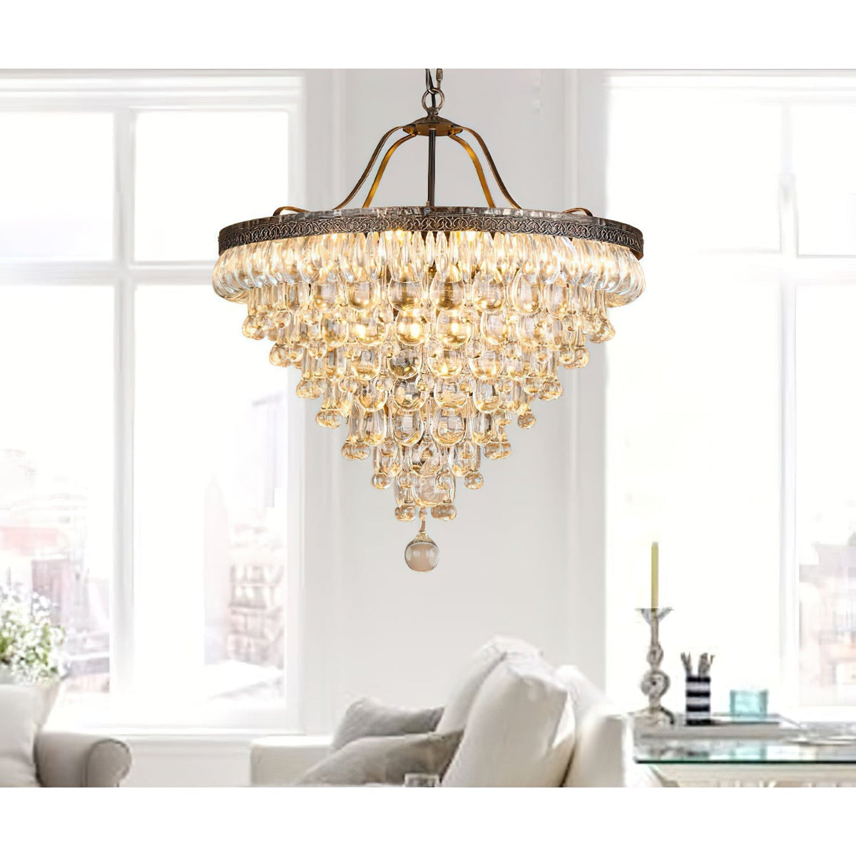 Lustre en cristal avec finition bronze antique et suspension à chaîne – Éclairage décoratif exclusif | Sansoti