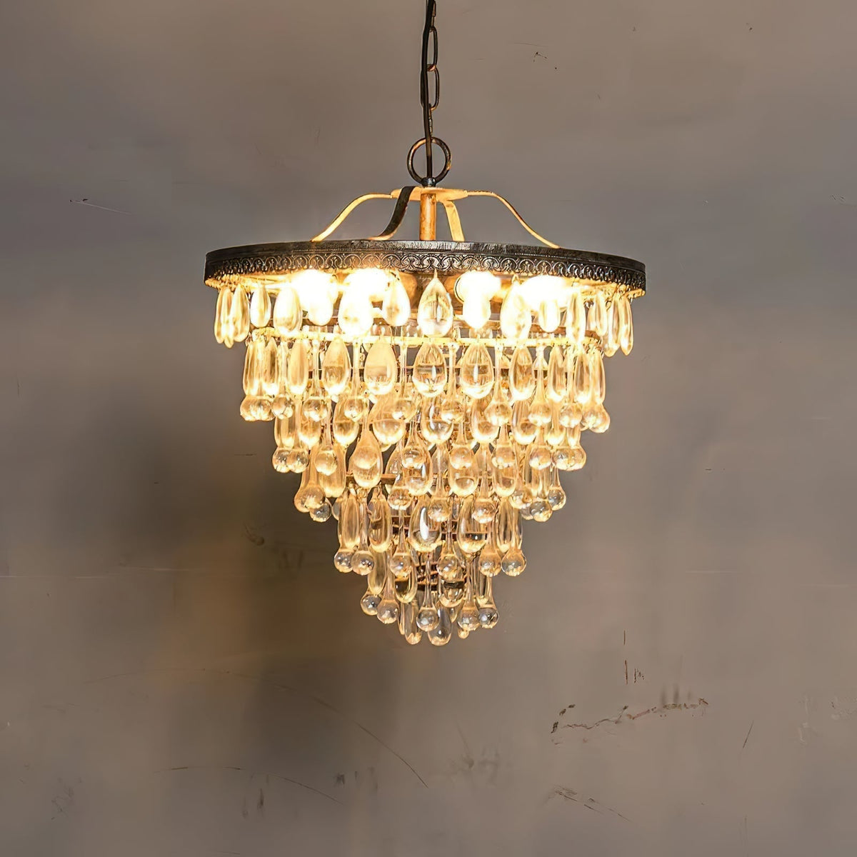 Lustre en cristal avec finition bronze antique et suspension à chaîne – Éclairage décoratif exclusif | Sansoti
